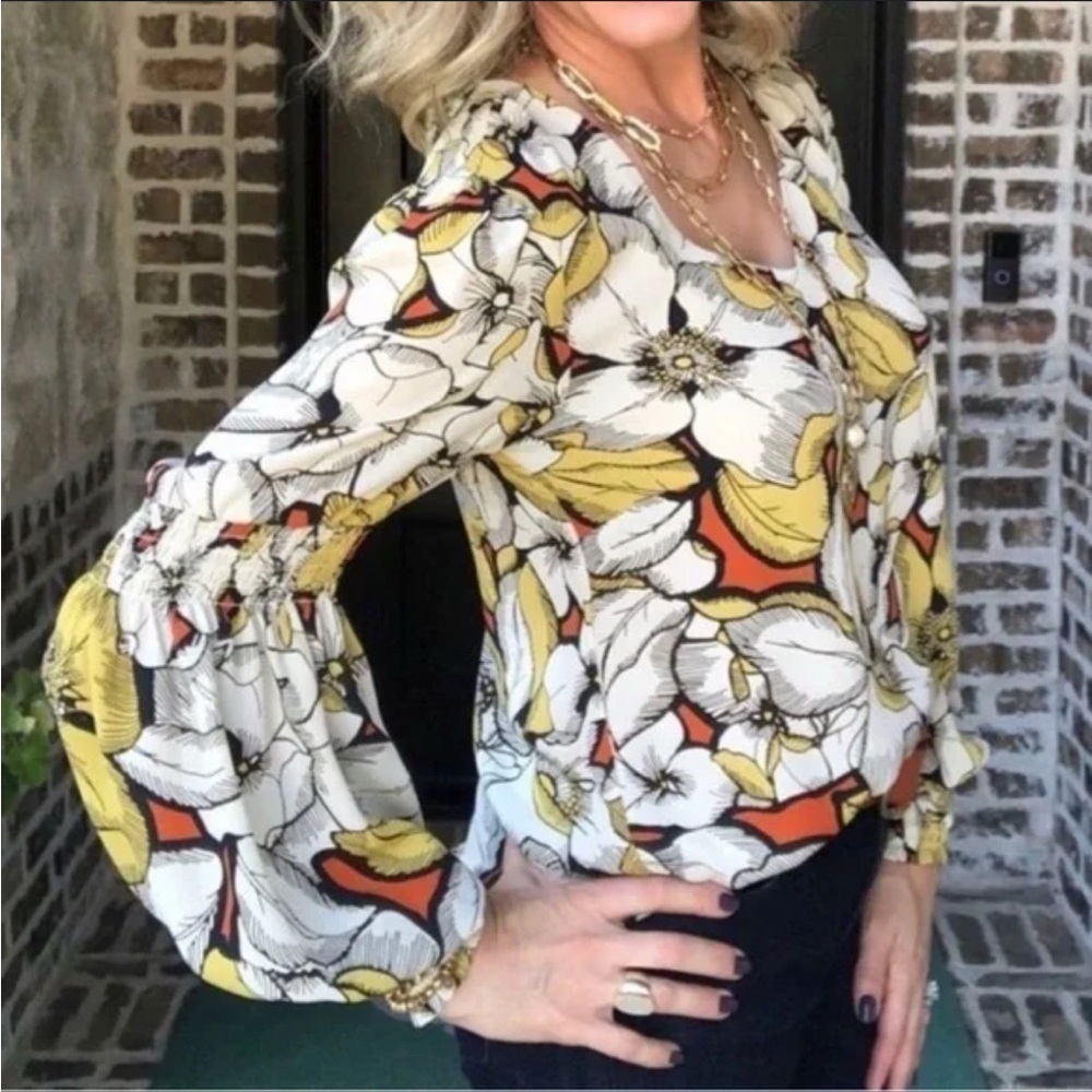 Cabi Sequel Floral Long Sleeve Blouse St 3954 Sz Large